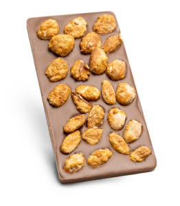 Tablette chocolat au lait 33% incrustée d'amandes Caramélisées